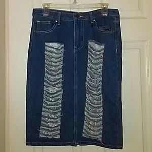 Distressed denim skirt